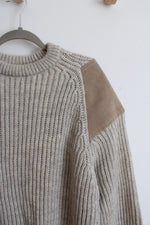 Niffi Tan Wool & Suede Chunky Sweater | XL