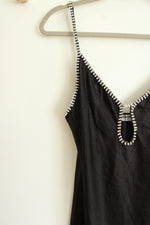 NEW Rumored Black Satin Maxi Beaded Keyhole Cutout Slip Dress | M