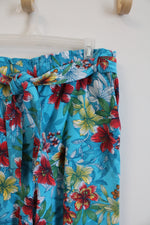 Ruby Rd. Blue Tropical Pattern Belted Shorts | L