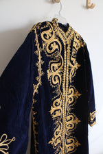 Vintage Navy Velvet & Gold Trim Kaftan