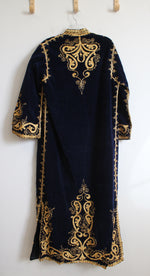 Vintage Navy Velvet & Gold Trim Kaftan
