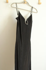 NEW Rumored Black Satin Maxi Beaded Keyhole Cutout Slip Dress | M