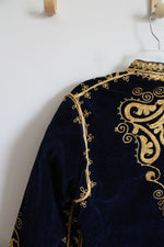 Vintage Navy Velvet & Gold Trim Kaftan