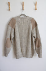 Niffi Tan Wool & Suede Chunky Sweater | XL