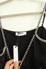 NEW Rumored Black Satin Maxi Beaded Keyhole Cutout Slip Dress | M