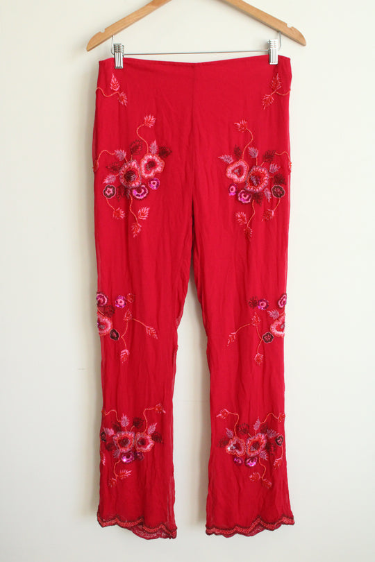Emma Black Red Silk Beaded Vintage Pants | 8