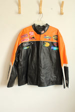 Wilson's Genuine Leather Lining Orange and Black Motorcycle Jacket with Company Logos | XL