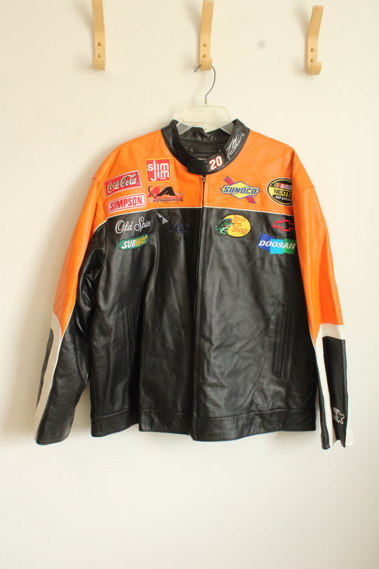Wilson's Genuine Leather Lining Orange and Black Motorcycle Jacket with Company Logos | XL