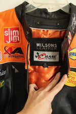 Wilson's Genuine Leather Lining Orange and Black Motorcycle Jacket with Company Logos | XL