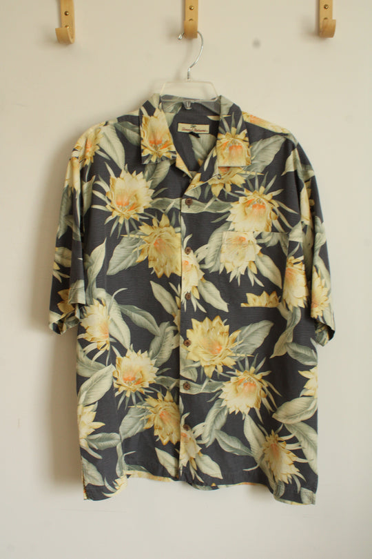 Tommy Bahama Gray and Yellow Floral Print Button-Down Shirt | M