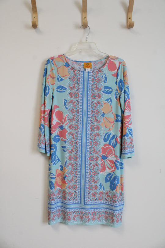 Ruby Rd. Teal & Peach Patterned Dress | S Petite