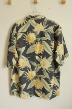 Tommy Bahama Gray and Yellow Floral Print Button-Down Shirt | M
