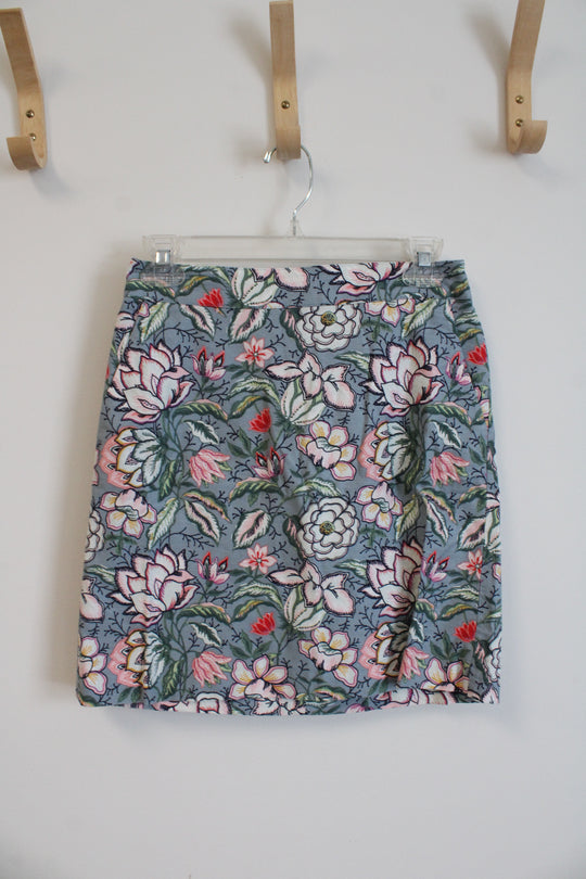 NEW LOFT Dusty Blue Floral Pencil Skirt | 0 Petite