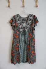 Anthropologie Astrid Dusty Blue & Orange Floral Tunic Dress | M