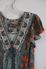 Anthropologie Astrid Dusty Blue & Orange Floral Tunic Dress | M
