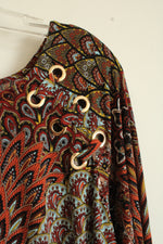 MSK Women Brown Orange and Blue Printed Stretch Dress with Gold Grommets | 3XL