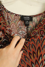 MSK Women Brown Orange and Blue Printed Stretch Dress with Gold Grommets | 3XL