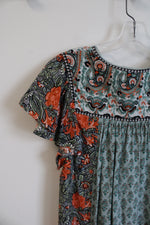 Anthropologie Astrid Dusty Blue & Orange Floral Tunic Dress | M