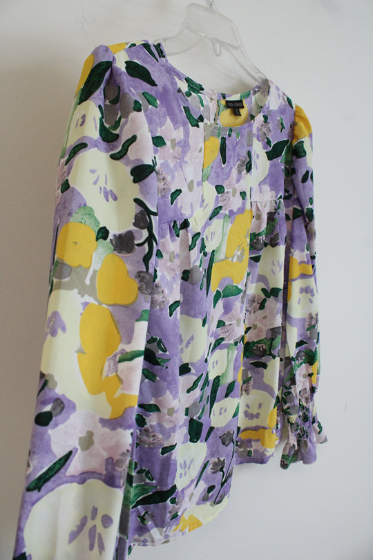 Coco + Carmen Purple & Yellow Floral Long Sleeved Blouse | S/M