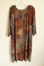 MSK Women Brown Orange and Blue Printed Stretch Dress with Gold Grommets | 3XL