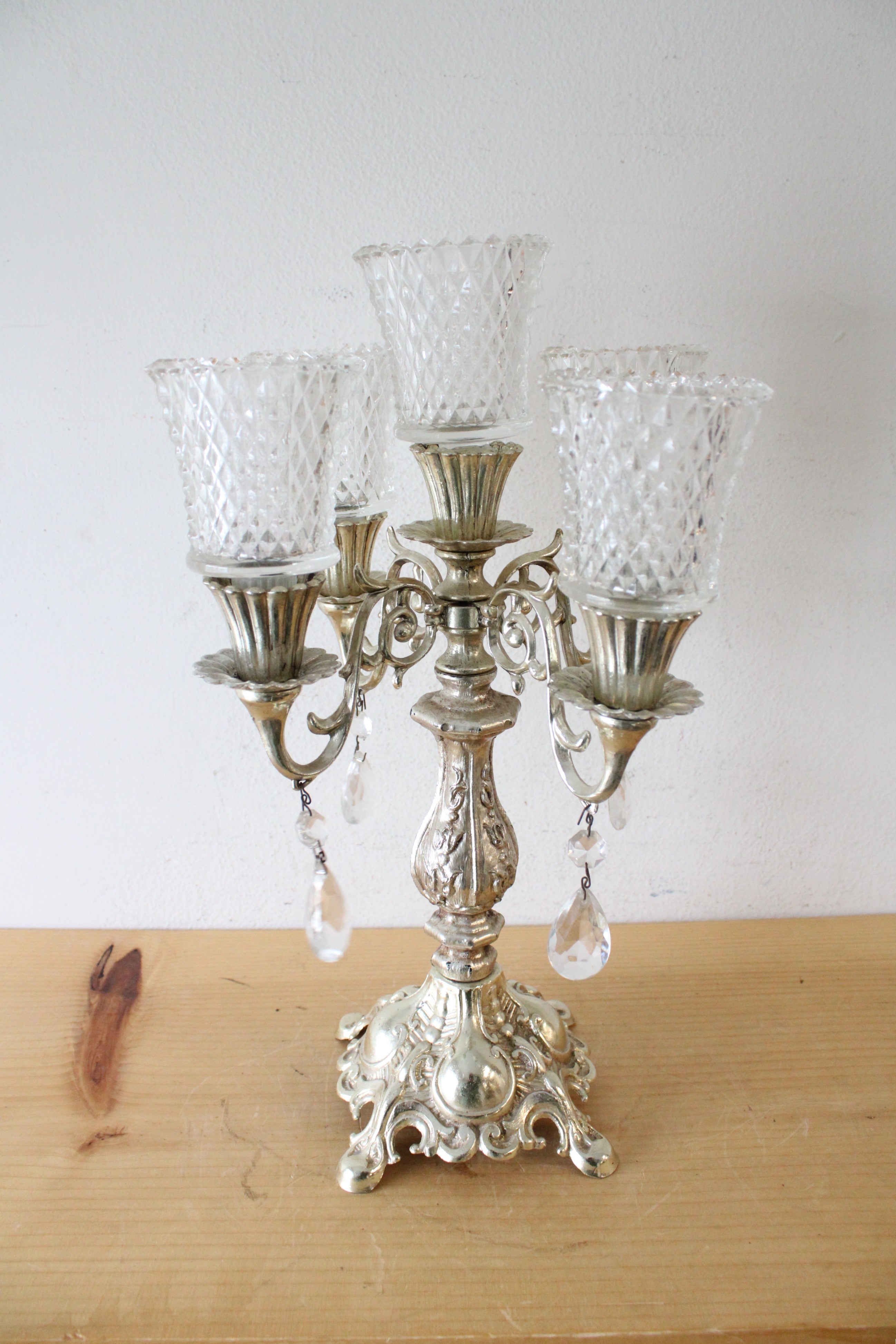 Vintage 5 Arm Candelabra & Clear Glass Shades