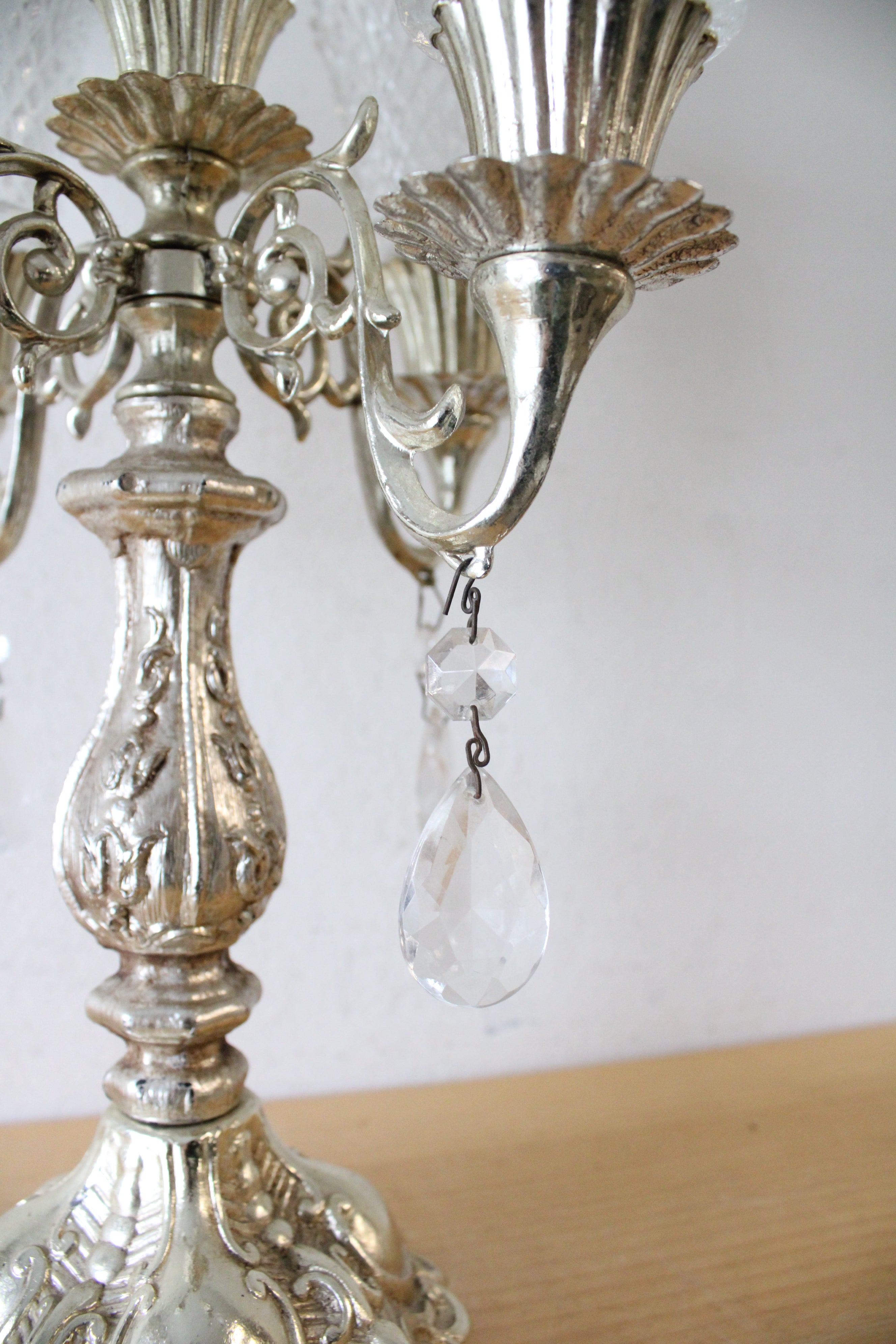 Vintage 5 Arm Candelabra & Clear Glass Shades