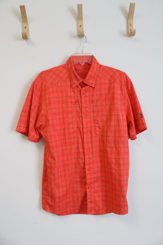 Under Armour Orange Plaid Button Down Shirt | S