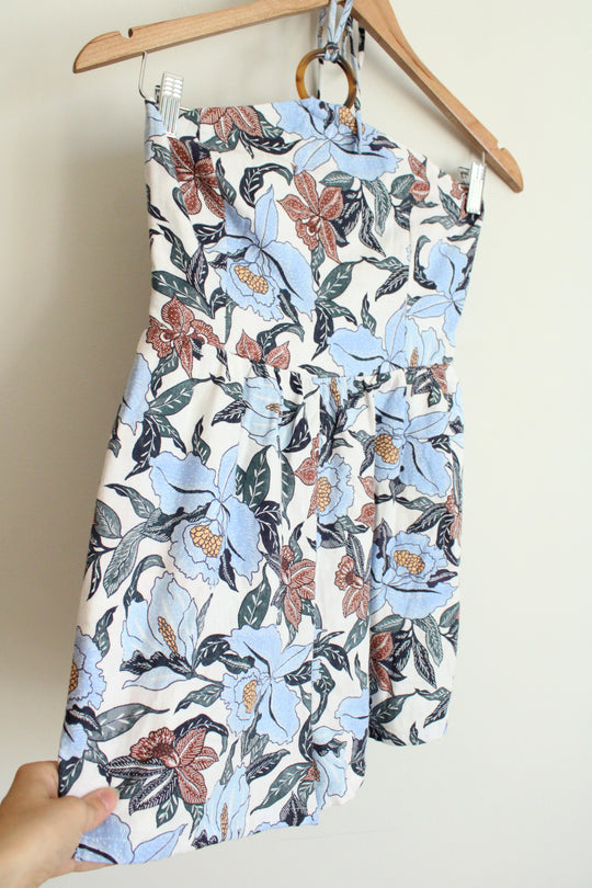 Old Navy Linen Blend Tropical Print Halter Neck Romper | S