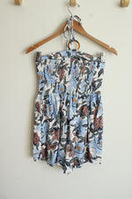 Old Navy Linen Blend Tropical Print Halter Neck Romper | S