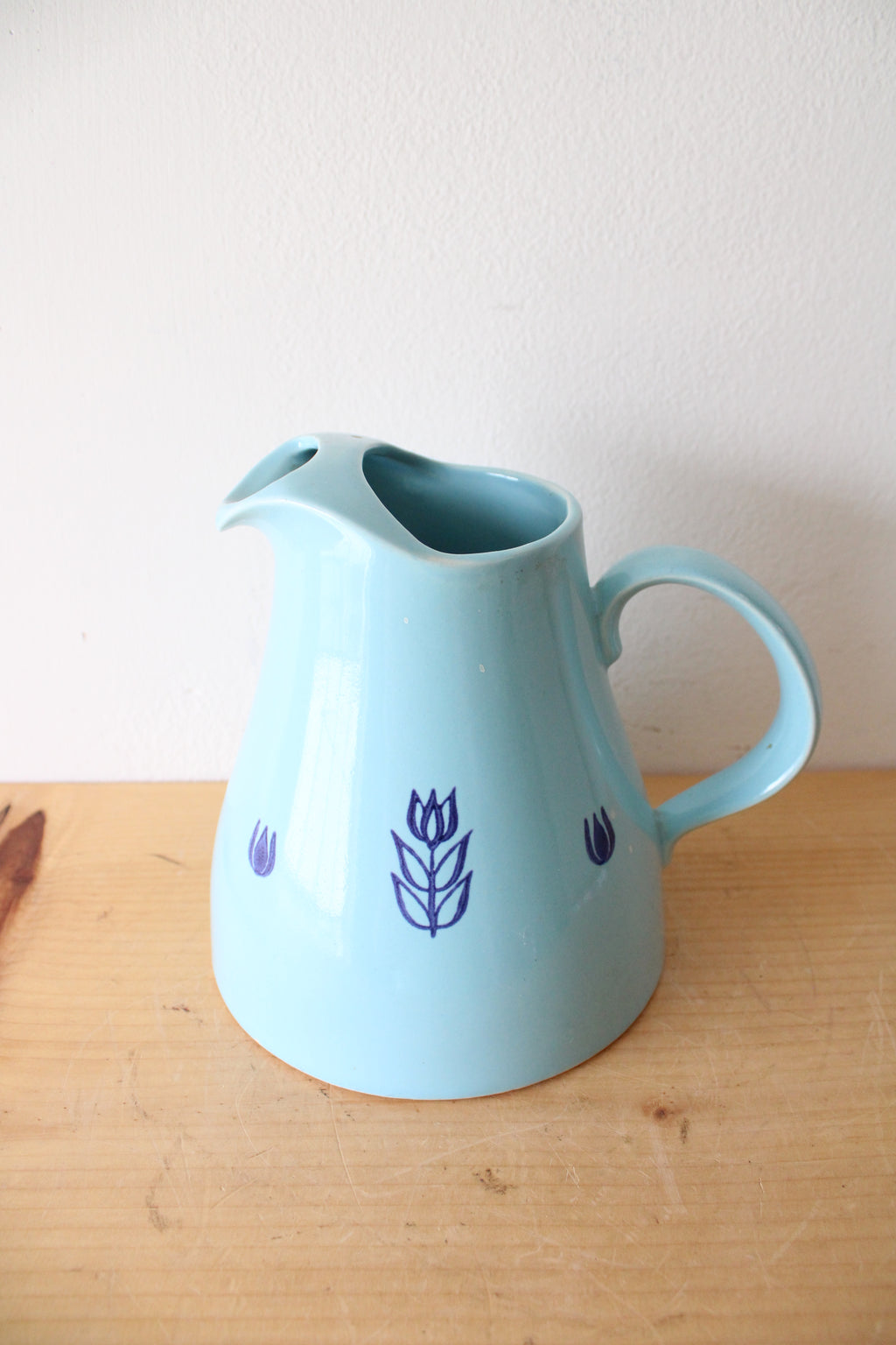 Vintage Cronin Blue Tulip Ceramic Pitcher