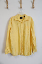 Indigo Palms Yellow Linen Button Down Shirt | L