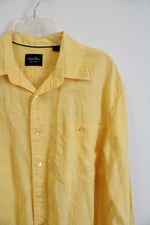 Indigo Palms Yellow Linen Button Down Shirt | L