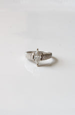 14K White Gold Marquise CZ Ribbed Ring | Size 9