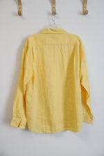 Indigo Palms Yellow Linen Button Down Shirt | L