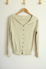 Hem & Thread Light Sage Green Knit Button Down Hoodie | S