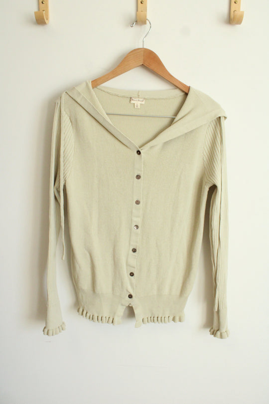 Hem & Thread Light Sage Green Knit Button Down Hoodie | S