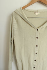 Hem & Thread Light Sage Green Knit Button Down Hoodie | S