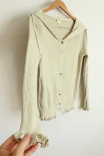 Hem & Thread Light Sage Green Knit Button Down Hoodie | S