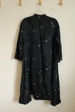 Reversible Black & Cream Long Silky Open Front Kimono Robe with 3/4 Flared Sleeves | OS