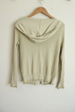 Hem & Thread Light Sage Green Knit Button Down Hoodie | S
