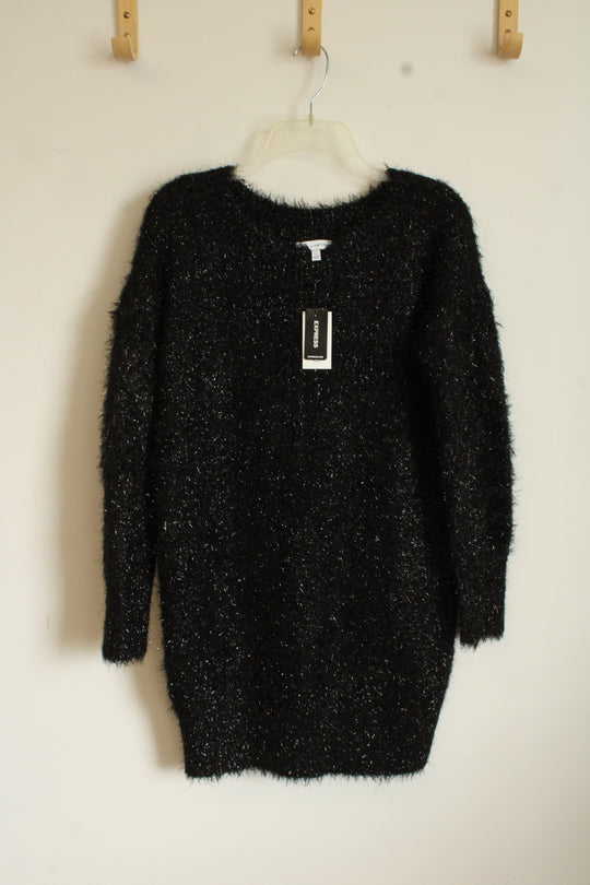 NEW Express x Negin Mersalehi Fuzzy Shimmer LS Sweater Dress | S