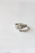 14K White Gold Marquise CZ Ribbed Ring | Size 9