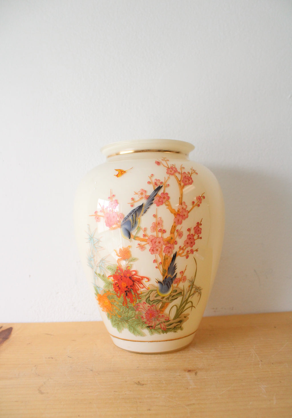 Vintage Cherry Blossom & Birds Vase