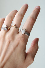 14K White Gold Marquise CZ Ribbed Ring | Size 9