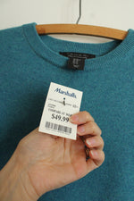 NEW Tahari Teal Blue 2-Ply Cashmere Sweater | XS