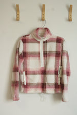 NEW No Boundaries Pink Plaid Plush Half Zip Pullover | XXS