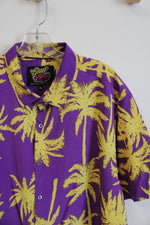 NEW Good Vibes Purple & Yellow Tropical Print Button Down Shirt | XL