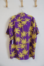 NEW Good Vibes Purple & Yellow Tropical Print Button Down Shirt | XL
