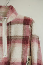 NEW No Boundaries Pink Plaid Plush Half Zip Pullover | XXS
