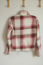 NEW No Boundaries Pink Plaid Plush Half Zip Pullover | XXS